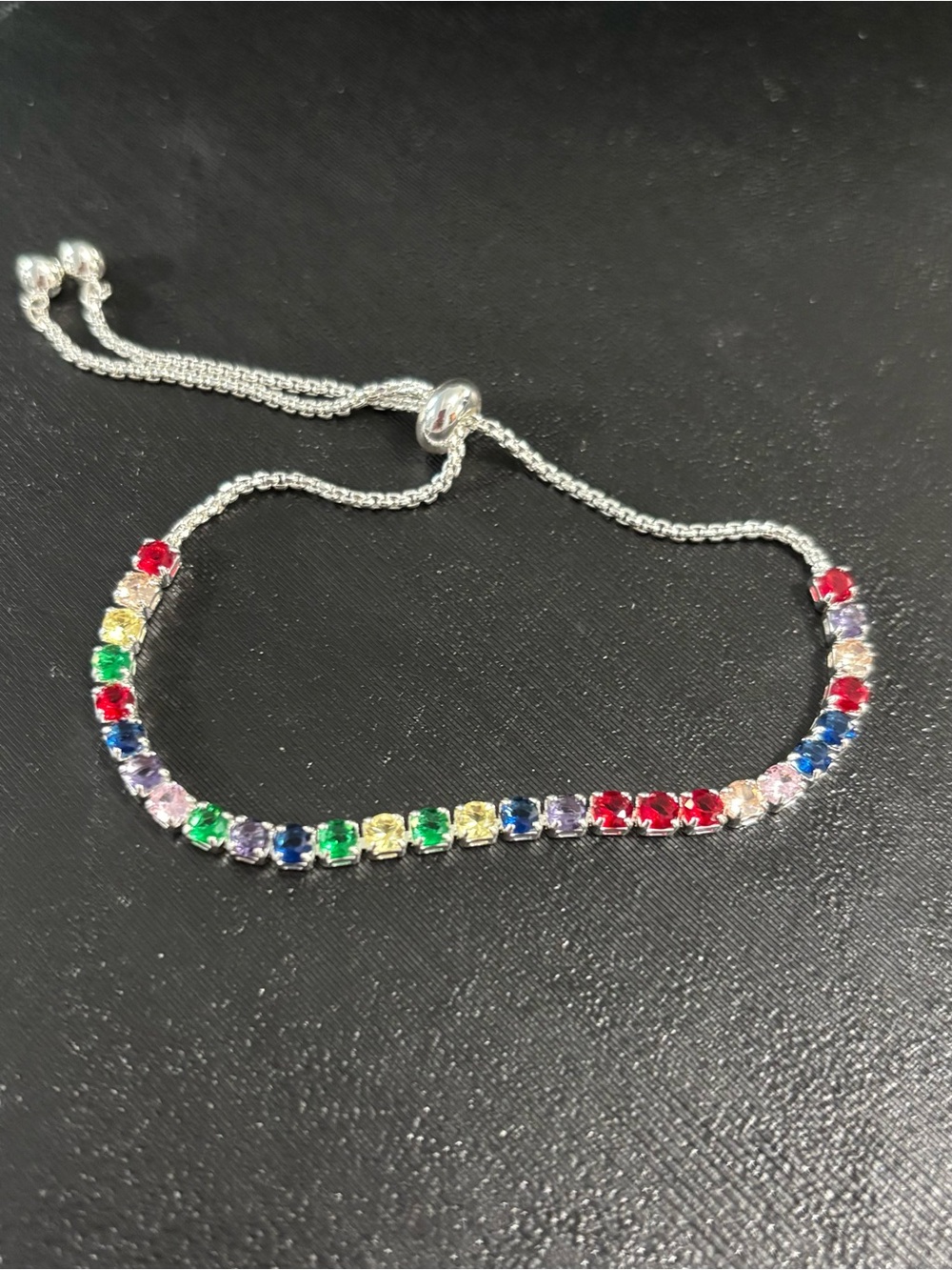 Apsvo - Silver Multi-Color Cubic Zirconia Adjustable Tennis Bracelet